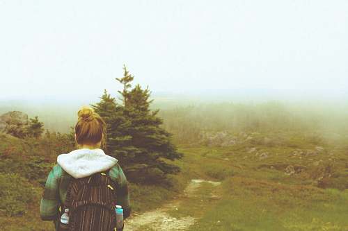 human woman wearing green plaid hoodie person
