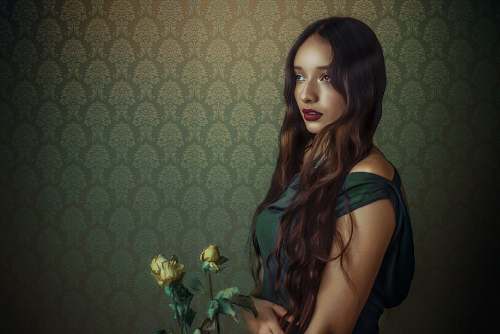 person woman wearing three yellow petaled roses human