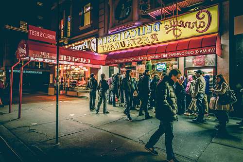 people people in front of Carnegic Delicatessen Restaurant human