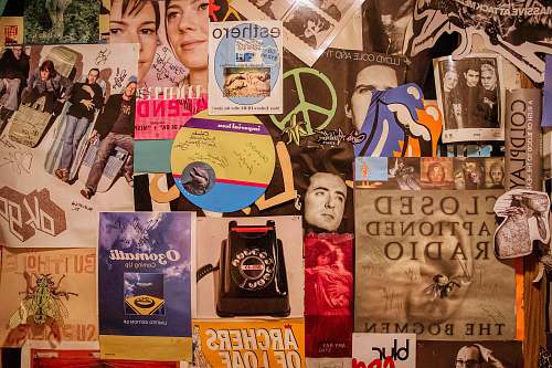 collage assorted cards on brown wooden table poster
