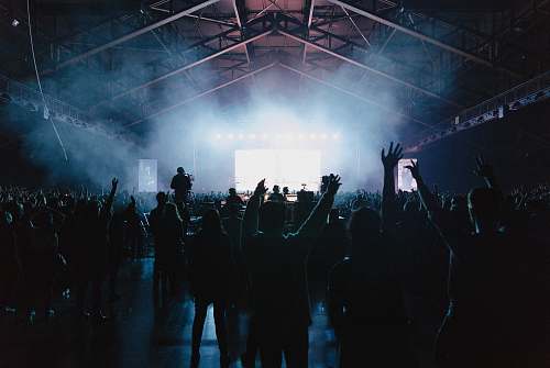 concert group of people raising hands music