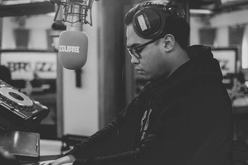 human man wearing headphones person