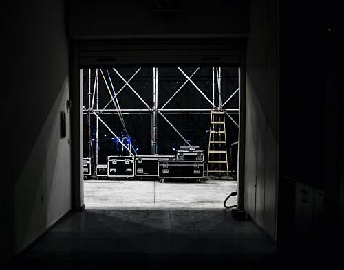 gear gray roll up door opened stage