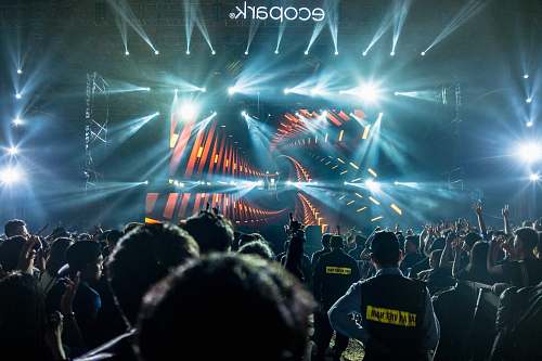 music people standing in front of Eco Park stage stage