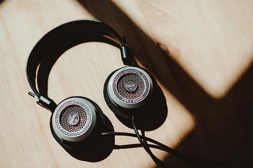 headphones black and gray corded headphones headphone