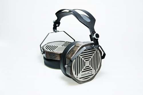 grey black and grey cordless headphone metal