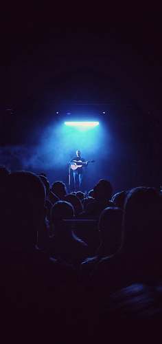 lighting silhouette of people standing on stage with green lights crowd