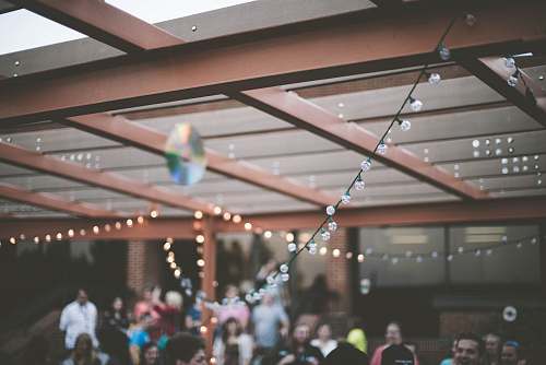 person white string lights people
