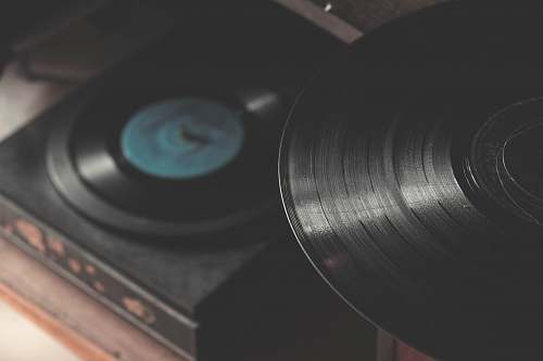 vintage black portable vinyl records grey