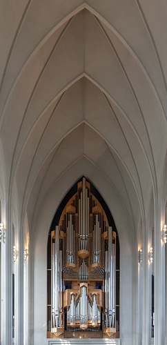 iceland gray painted cathedral interior organ