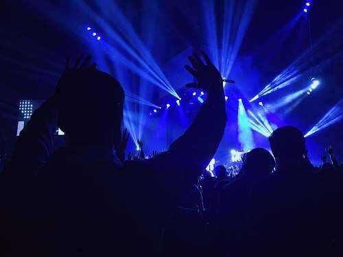 concert group of people standing inside dome watching concert blue