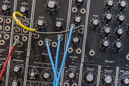 audio photo of black and blue audio mixer synthesizer