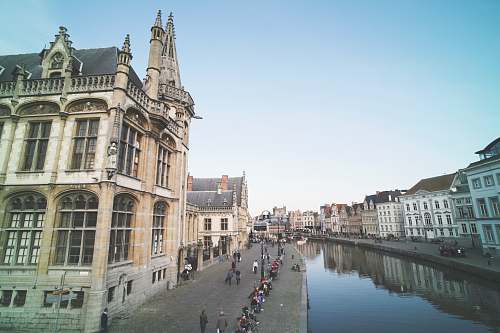 canal body of water between buildings water