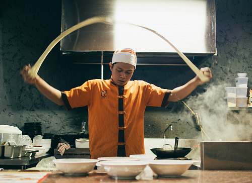 bowl chef making pasta inside kitchen food