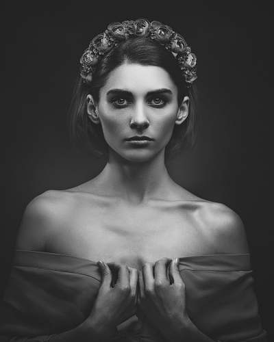 human grayscale photo of a woman black-and-white