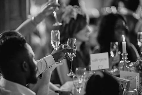 person grayscale photo of people rising a drinking glasses black-and-white