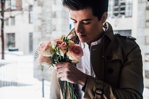 flower man holding pink roses male