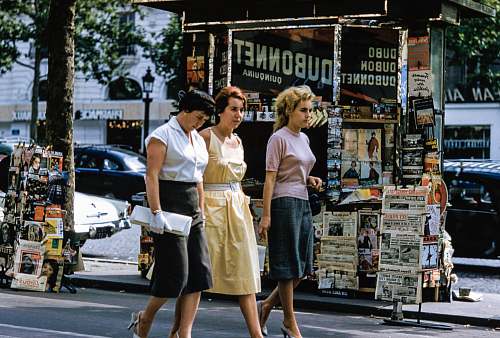 woman three women walking on road vintage