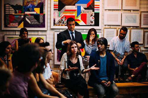 people people meeting in room human