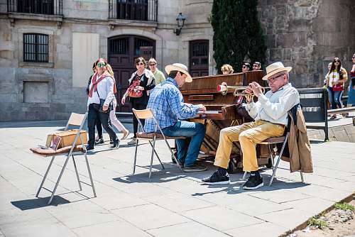 people two men performing music human
