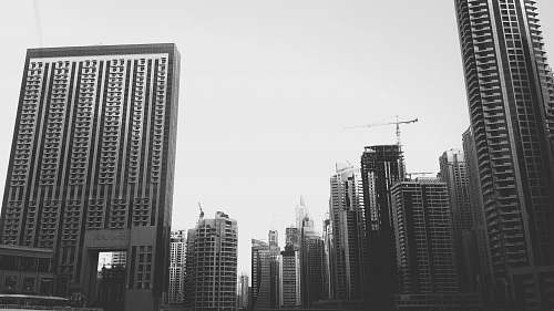 city grayscale photo of buildings building
