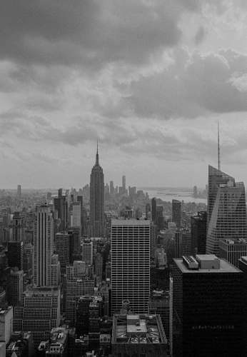 city aerial photography of city buildings black-and-white