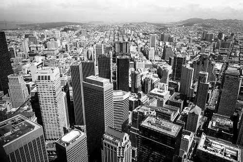 city aerial view of city black-and-white