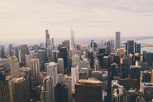 city aerial view of city with skyscrapers downtown