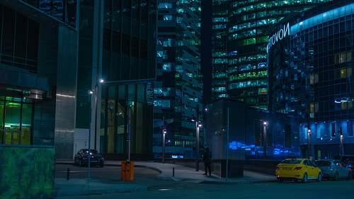 city cars parked near building human