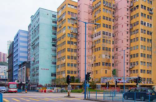 city colorful high-rise buildings high rise