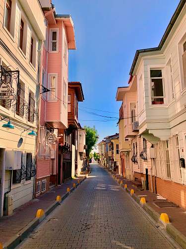 city empty streets between houses road