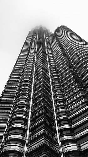 city grayscale low-angle photo of high-rise building black-and-white