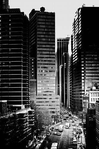 city grayscale photo of high-rise buildings black-and-white