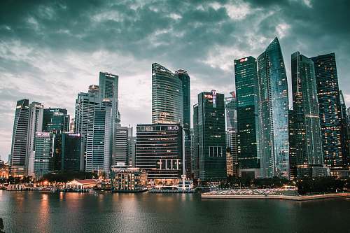 city high rise buildings near water town