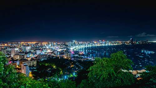 city lighted building at night landscape