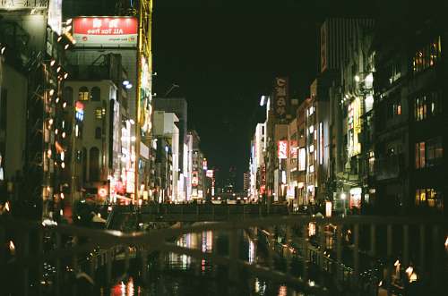 city lighted city buildings metropolis