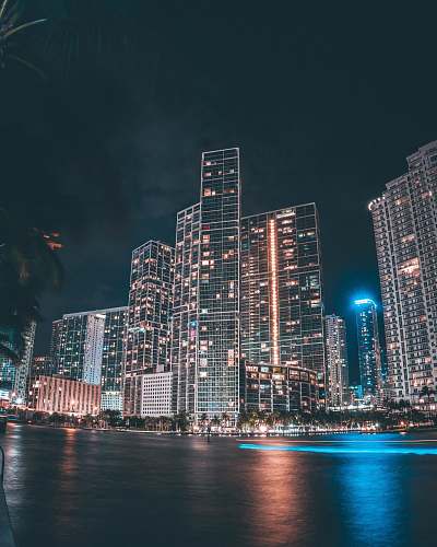 city lighted city skyline at night town