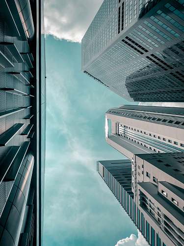 city low-angle photography of blue high-rise buildings under blue and white sky during daytime office building