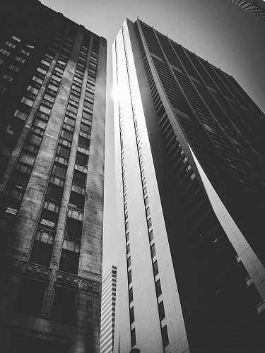 architecture lower angle photography of high rise building black-and-white
