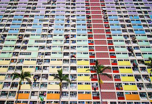 city multicolored buildings high rise