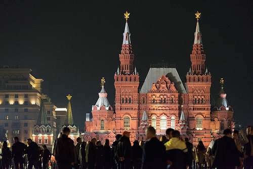 city people near State Historical Museum in Moscow Russia during night time downtown