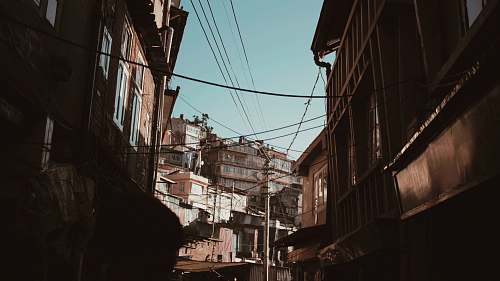 city power lines on builgdings town