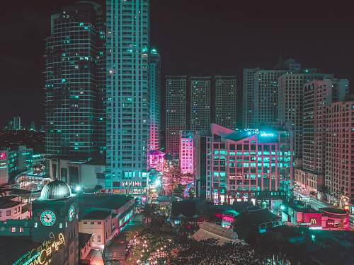 city skyline city view during nighttime downtown