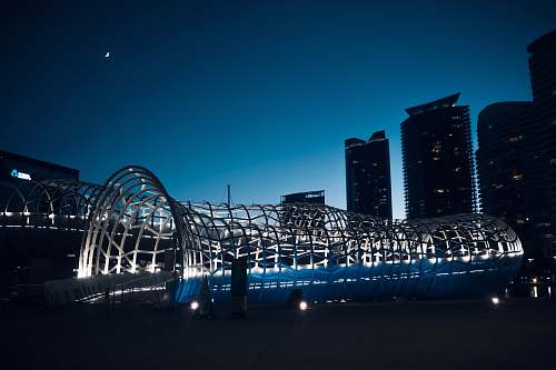 city turned-on bridge lights metropolis