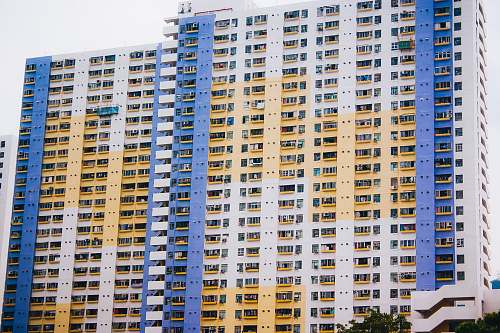 city two white-and-yellow concrete buildings high rise