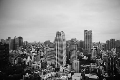 city view highrise building in grayscale photo black-and-white