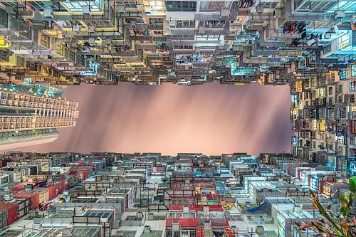 city worm's-eye view of buildings painting architecture
