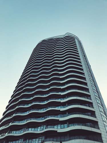 city worms-eye view of gray tall building high rise