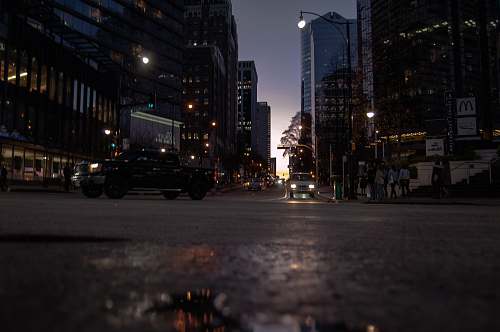 city worms eye view of road and vehicles road