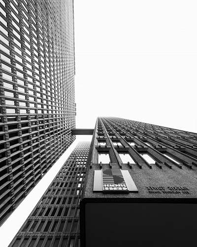 city worm's-eye view photography of buildings black-and-white